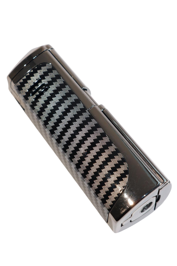 TR9489,Parmida 3 Torch Pürmüz Kesici & Delici & Sehpalı Karbon Desenli Metal Puro Çakmağı
