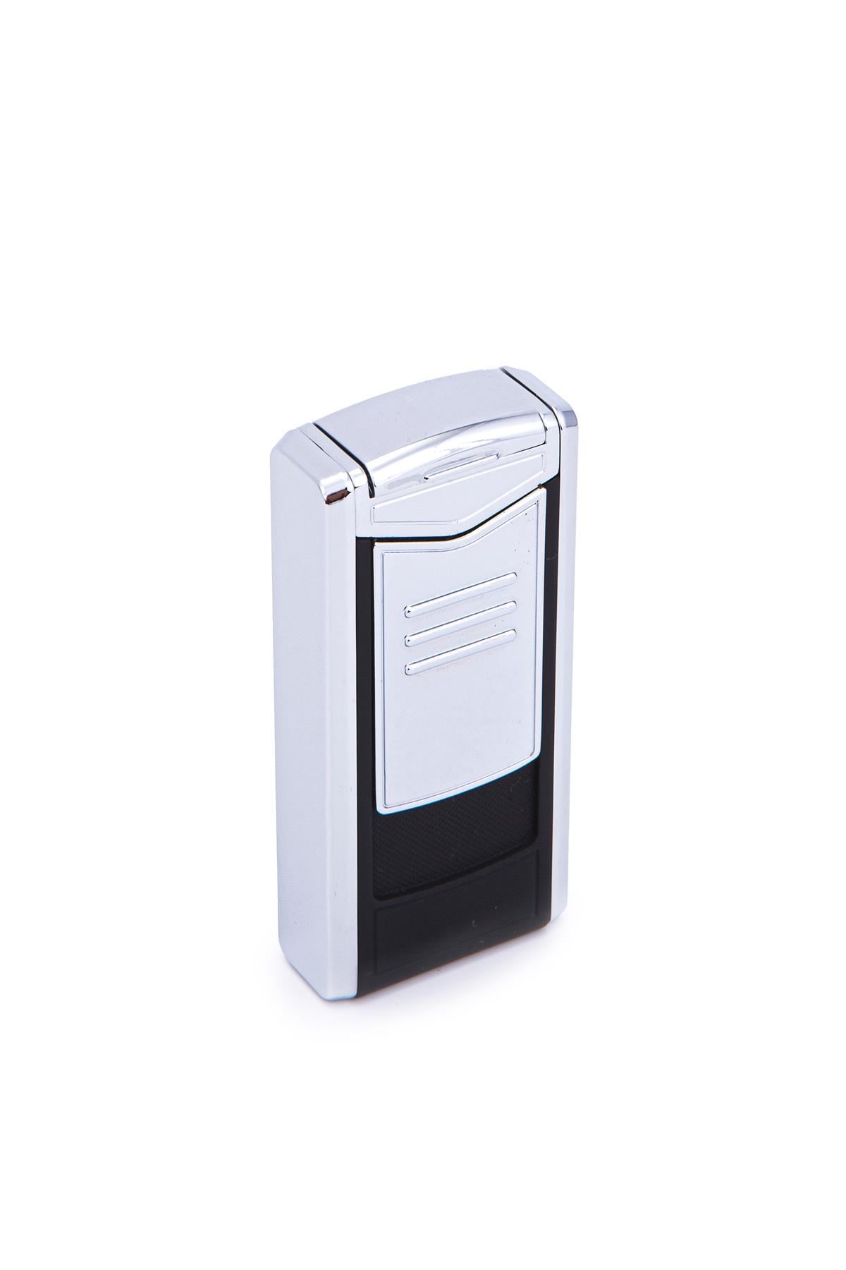 TR7186,Parmida 3 Torch Pürmüz Mat Siyah-Gümüş Metal Puro Çakmağı