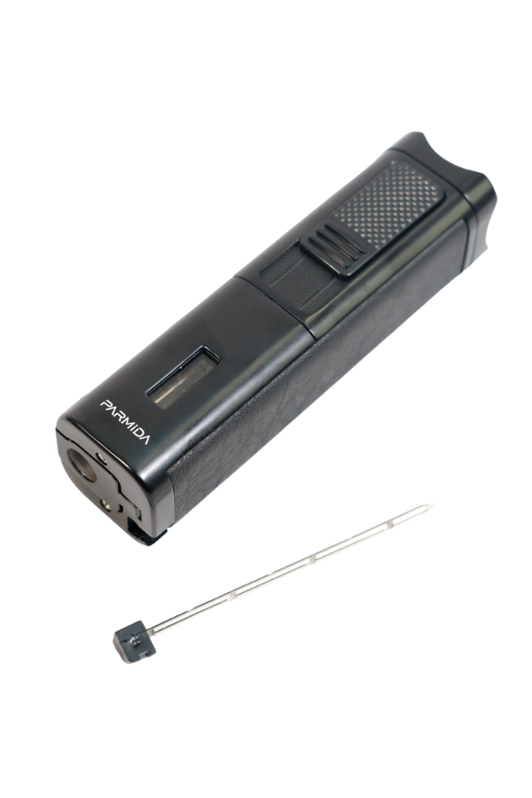 TR9490,Parmida 3 Torch Pürmüz Sehpalı Gövdesi Deri Siyah Metal Puro Çakmağı