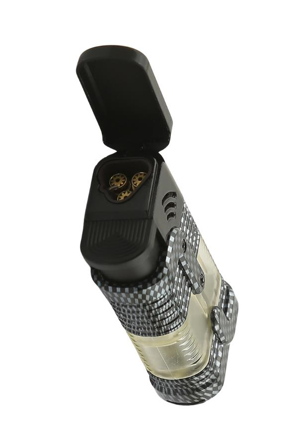 TR7262,Parmida 3 Torch Pürmüz Karbon Desenli Siyah Puro Çakmağı