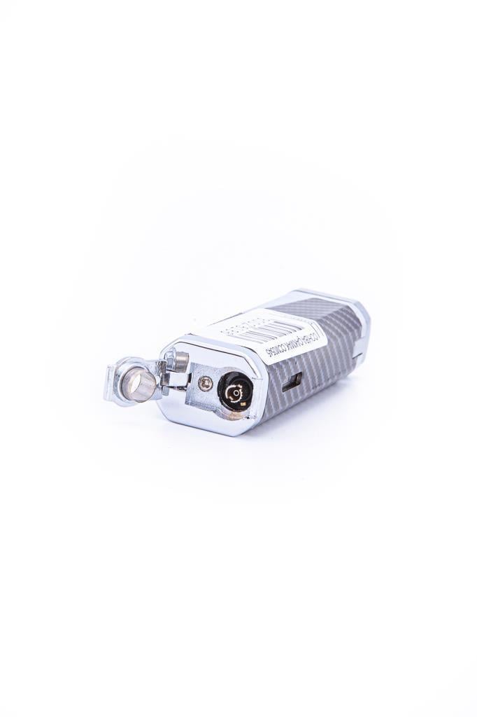 TR7338,Parmida 3 Torch Pürmüz Karbon Desenli Gümüş Metal Puro Çakmağı