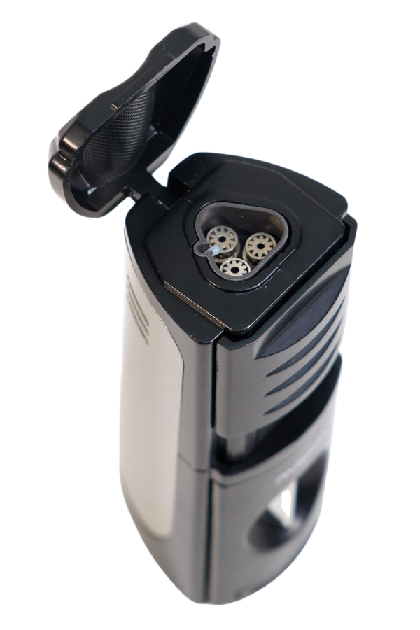 TR9524,Parmida 3 Torch Pürmüz Kesici & Delicili Siyah Gunmetal Metal Puro Çakmağı