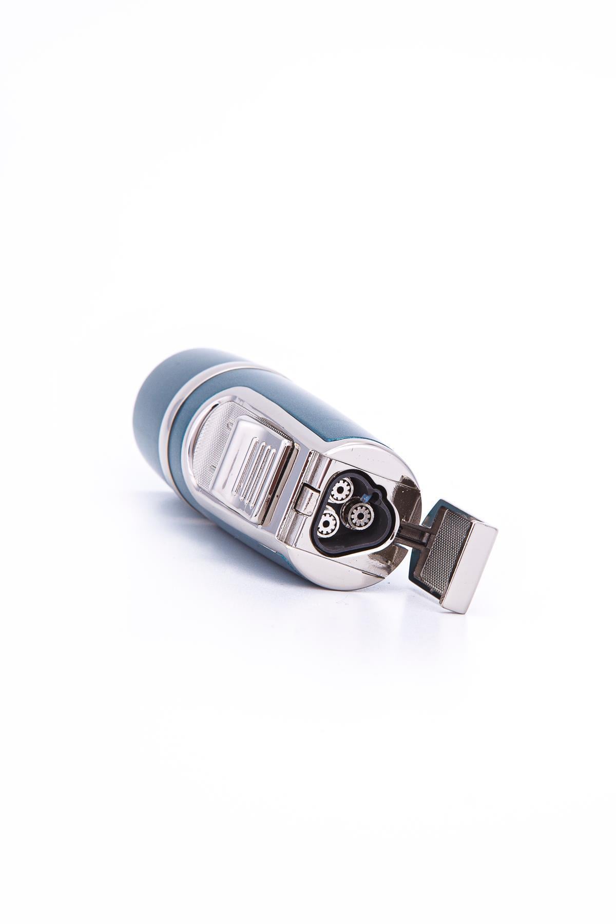 TR7334,Parmida 3 Torch Pürmüz Mavi-Gümüş Metal Puro Çakmağı