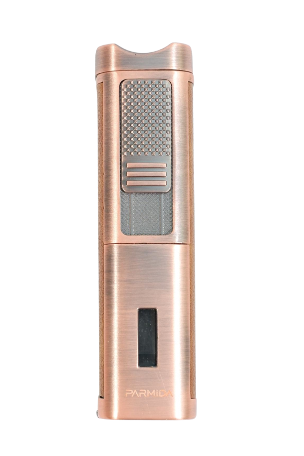 TR9530,Parmida 3 Torch Pürmüz Sehpalı Gövdesi Deri Bronz Metal Puro Çakmağı