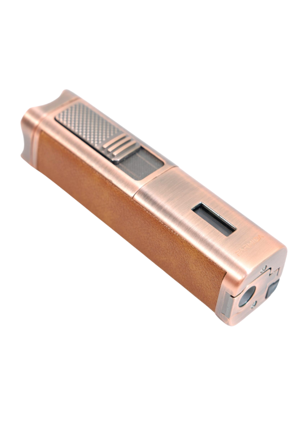 TR9530,Parmida 3 Torch Pürmüz Sehpalı Gövdesi Deri Bronz Metal Puro Çakmağı