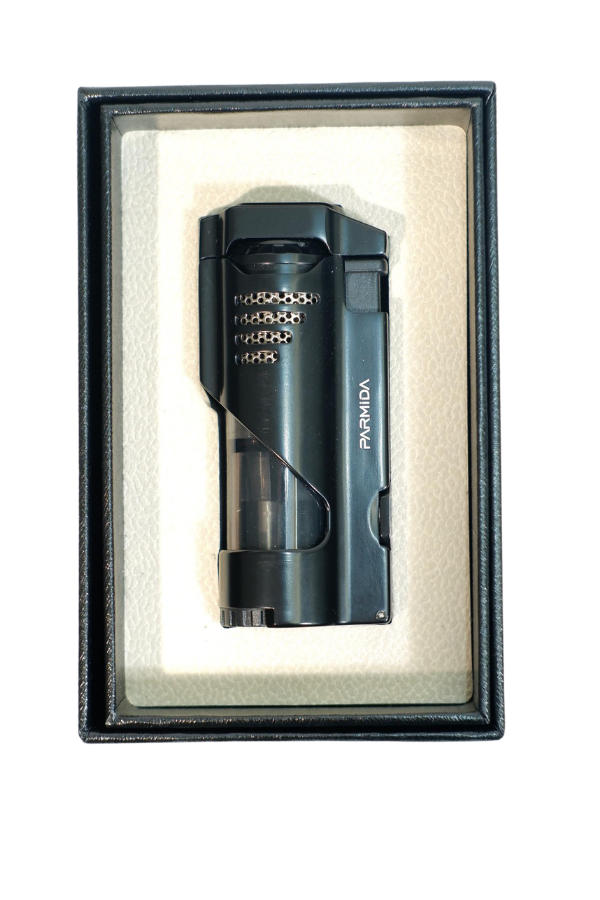 TR9517,Parmida 3 Torch Pürmüz Delicili Siyah Metal Puro Çakmağı