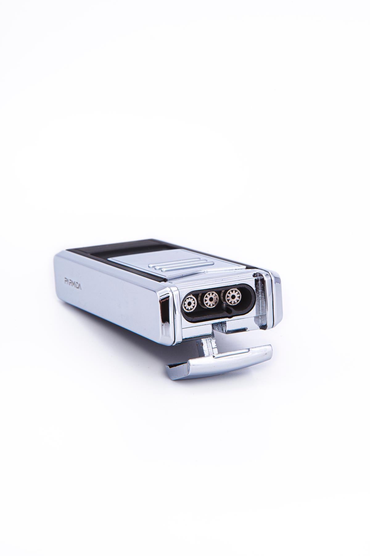 TR7186,Parmida 3 Torch Pürmüz Mat Siyah-Gümüş Metal Puro Çakmağı