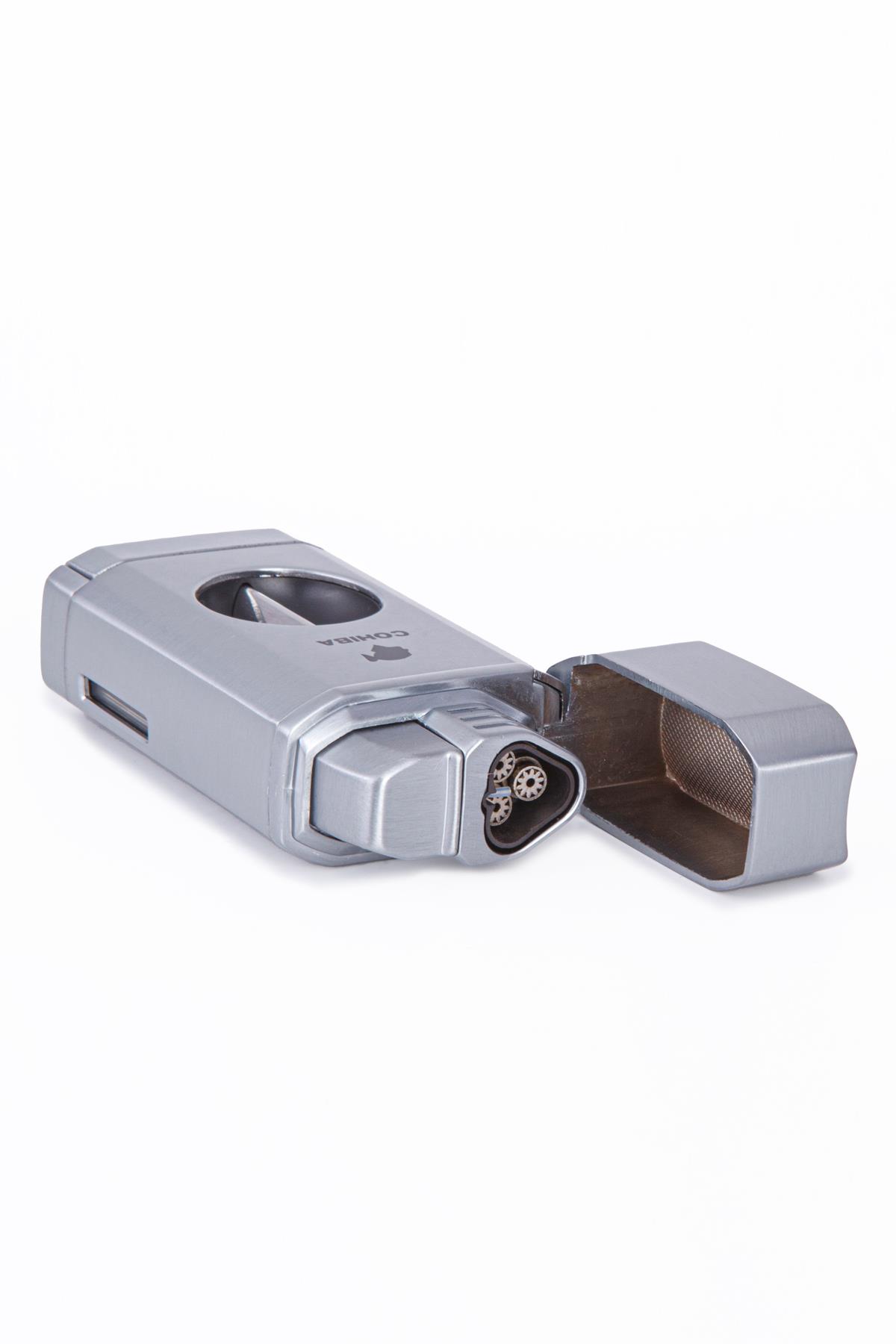 TR7960,Parmida 3 Torch Pürmüz Gümüş Dahili V Kesicili Metal Puro Çakmağı