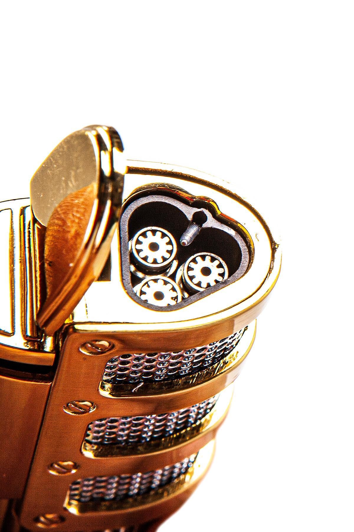 TR7233,Parmida 3 Torch Pürmüz Gold Metal Puro Çakmağı