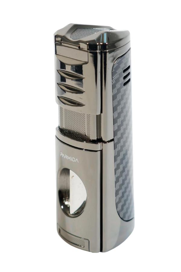 TR9489,Parmida 3 Torch Pürmüz Kesici & Delici & Sehpalı Karbon Desenli Metal Puro Çakmağı
