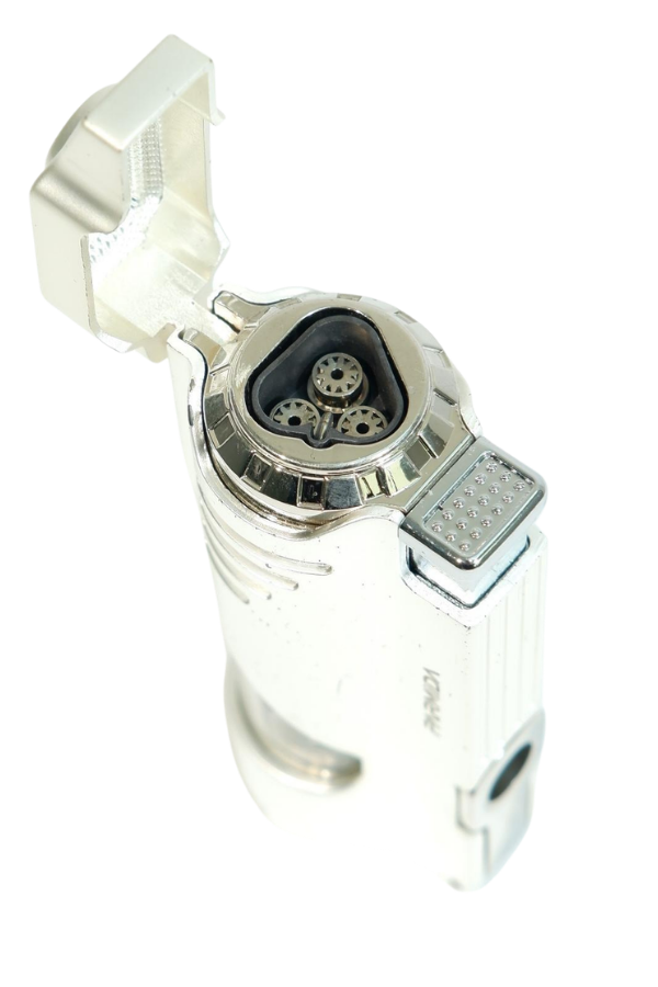 TR9477,Parmida 3 Torch Pürmüz Delicili Beyaz Metal Puro Çakmağı