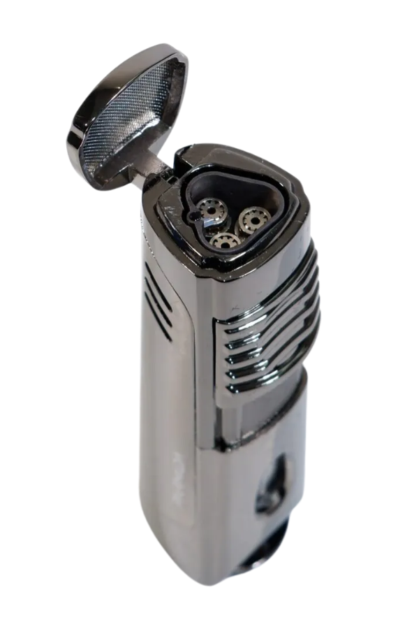 TR10036,Parmida Üç Torch Pürmüz Gunmetal Delicili Metal Puro Çakmağı