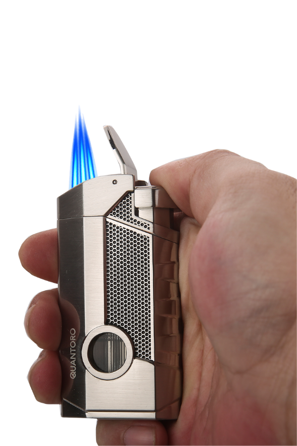 TRZ1044,Quantoro 3 Torch Pürmüz Gümüş Metal Puro Çakmağı