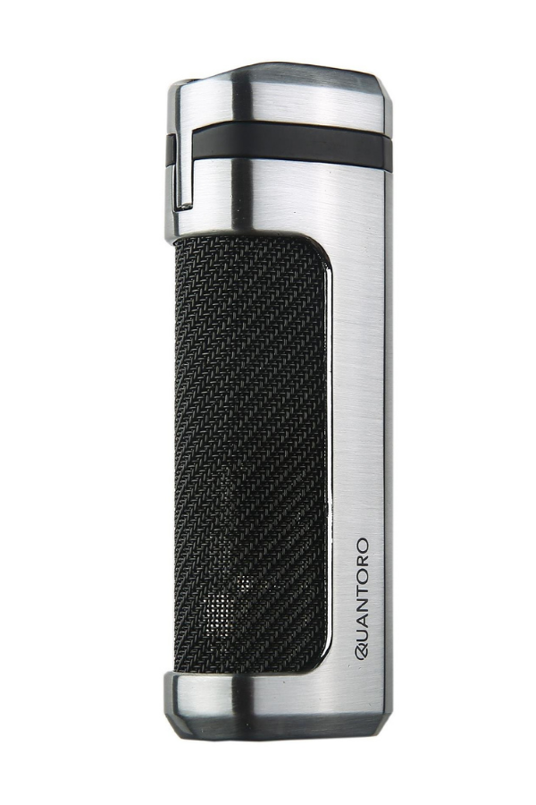 TRZ1041,Quantoro 3 Torch Pürmüz Gümüş-Siyah Metal Puro Çakmağı