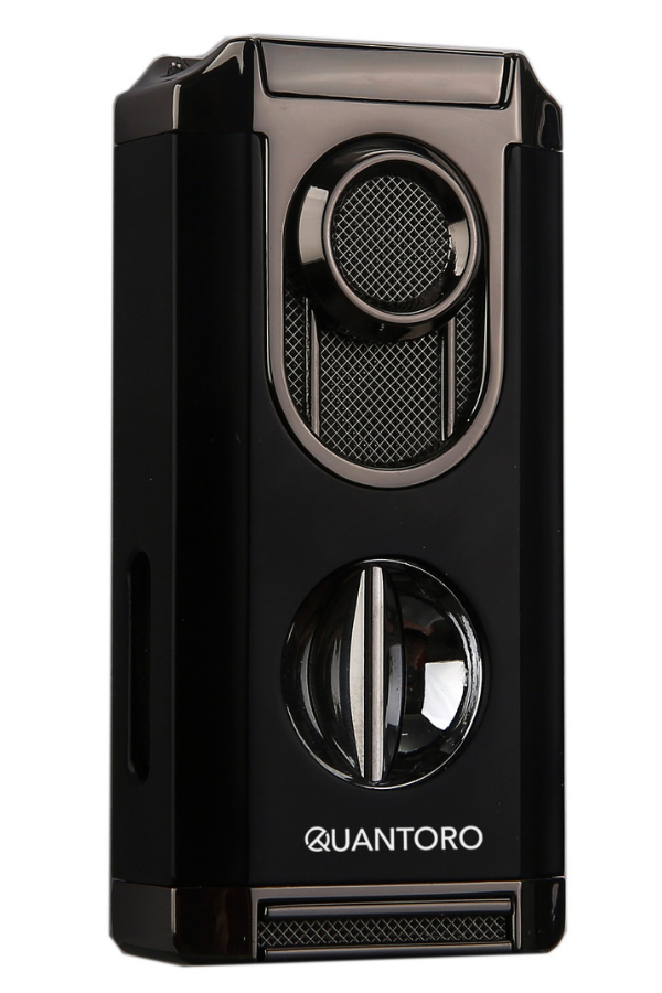 TRZ1209,Quantoro 3 Torch Pürmüz V-Cut Siyah Metal Puro Çakmağı
