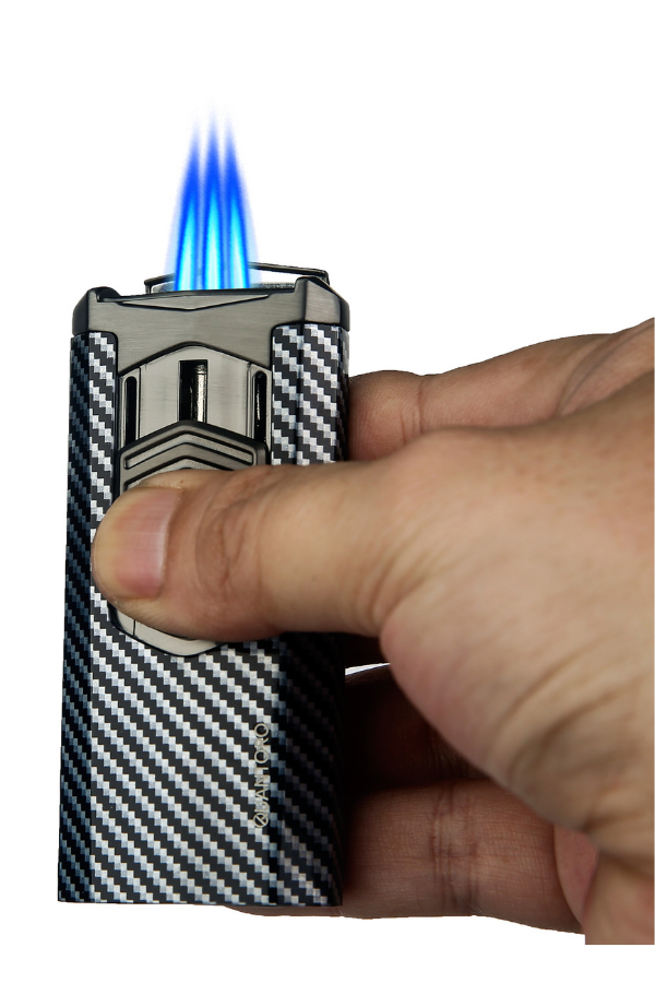 TRZ1007,Quantoro 3 Torch Pürmüz Siyah-Karbon Metal Puro Çakmağı