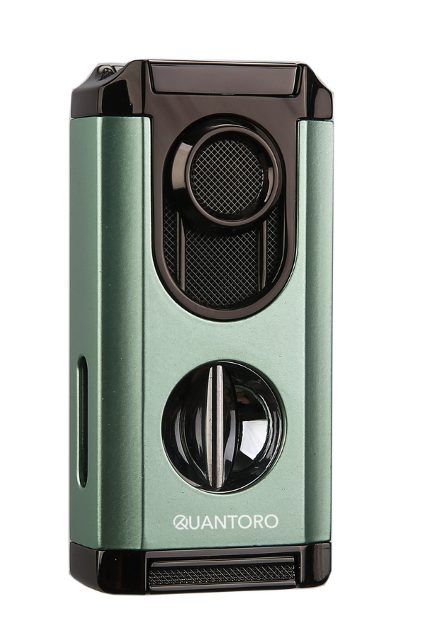 TRZ1175,Quantoro 3 Torch Pürmüz V-Cut Yeşil Metal Puro Çakmağı