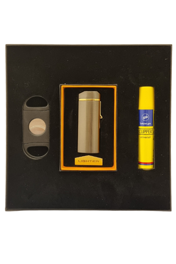 TR8078,PremiumQuality Çakmak Kesici Gaz Gunmetal Üçlü Puro Seti