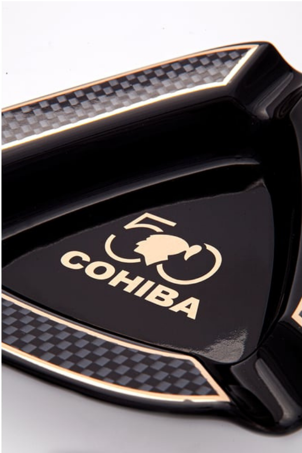 TR8860,Cohiba 50. Yıl Karbon Desenli Siyah Porselen Üçlü Puro Küllüğü