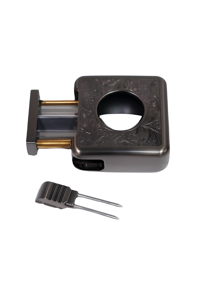 TR9080,Parmida Gunmetal İşlemeli V-Cut Puro Makası Kesici