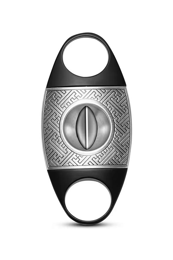 TR7093,PQ Gümüş Siyah İşlemeli Kılıflı V Puro Makası Kesici