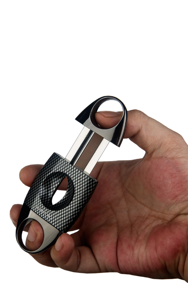 TRZ2004,Quantoro Gunmetal Karbon Desenli Metal V-Cut Puro Makası Kesici