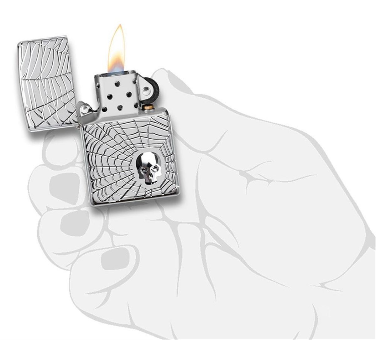 TR4017,Zippo Çakmak 167 Spider Web Skull Design 29931-075211