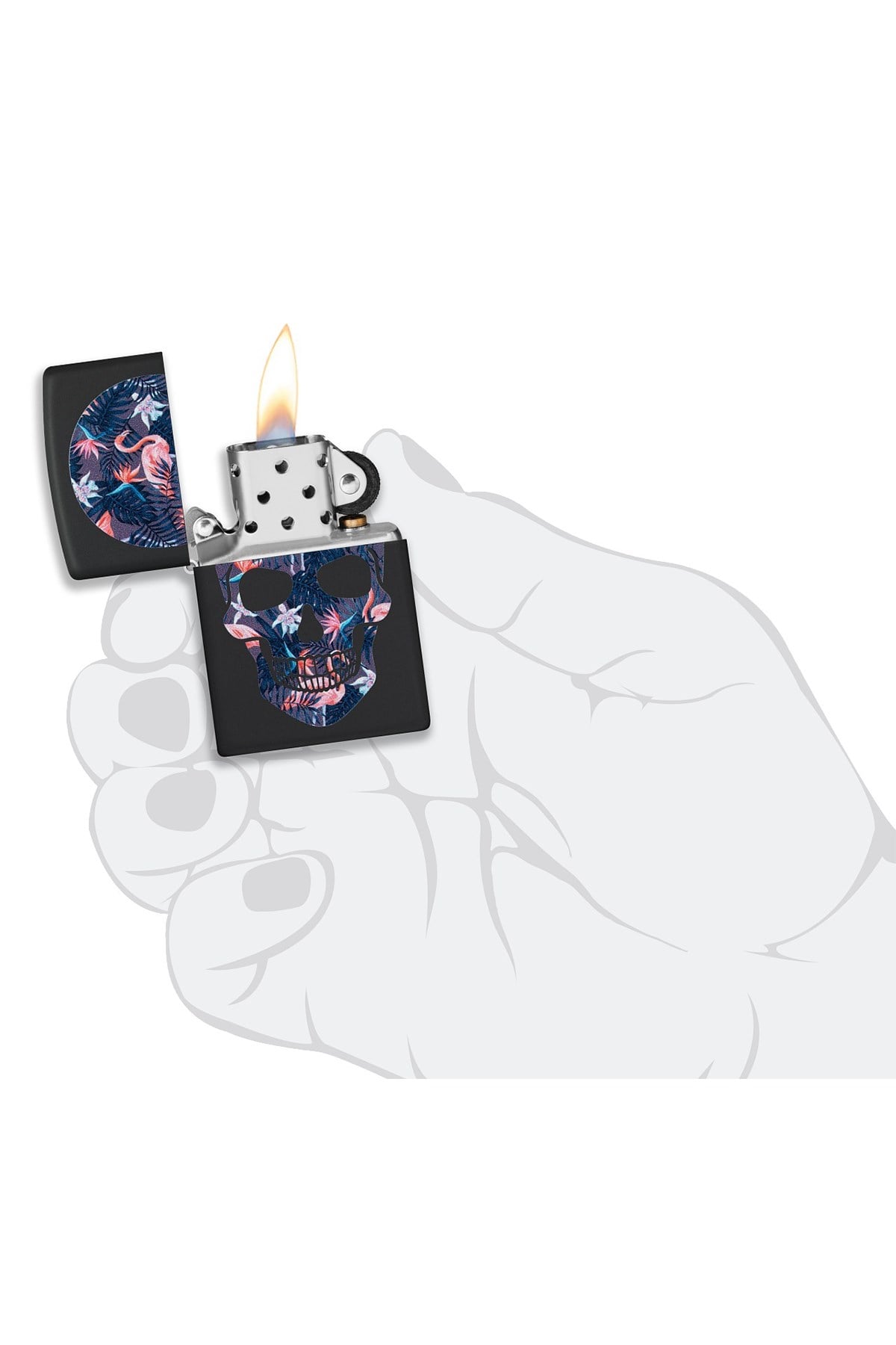 TR4746,Zippo Çakmak 49771-093909 Flamingo Skull Design