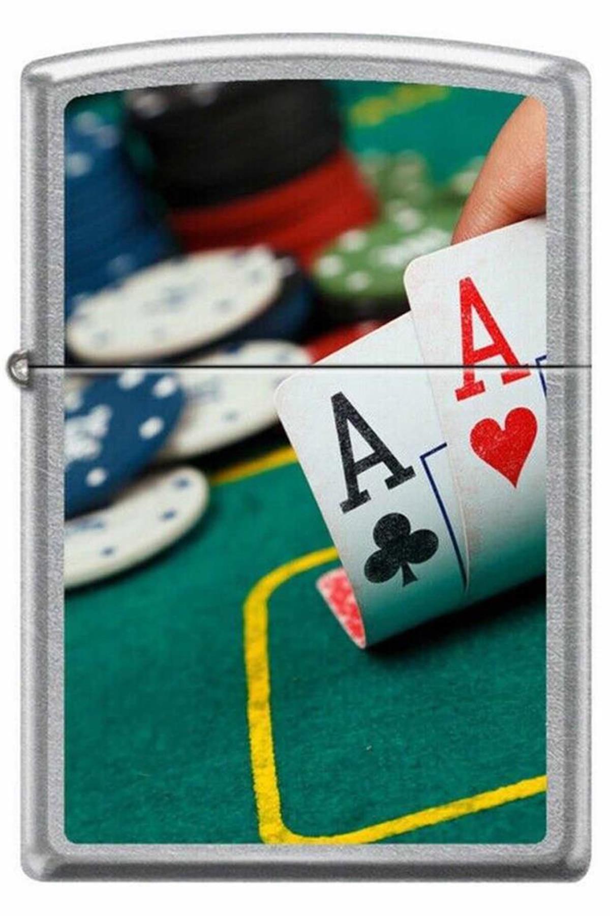 TR5565,Zippo Çakmak Pocket Aces Poker Street Chrome