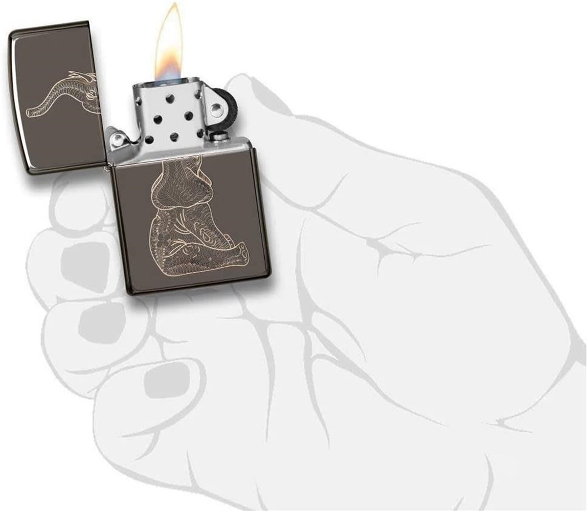 TR3383,Zippo Çakmak Zentangle Elephant Design 150