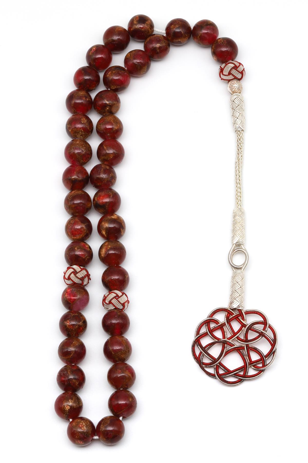 1000 Ayar Gümüş El Örmesi Kazaz Murano Kuvars Püsküllü Küre Kesim Sıkma Tesbih