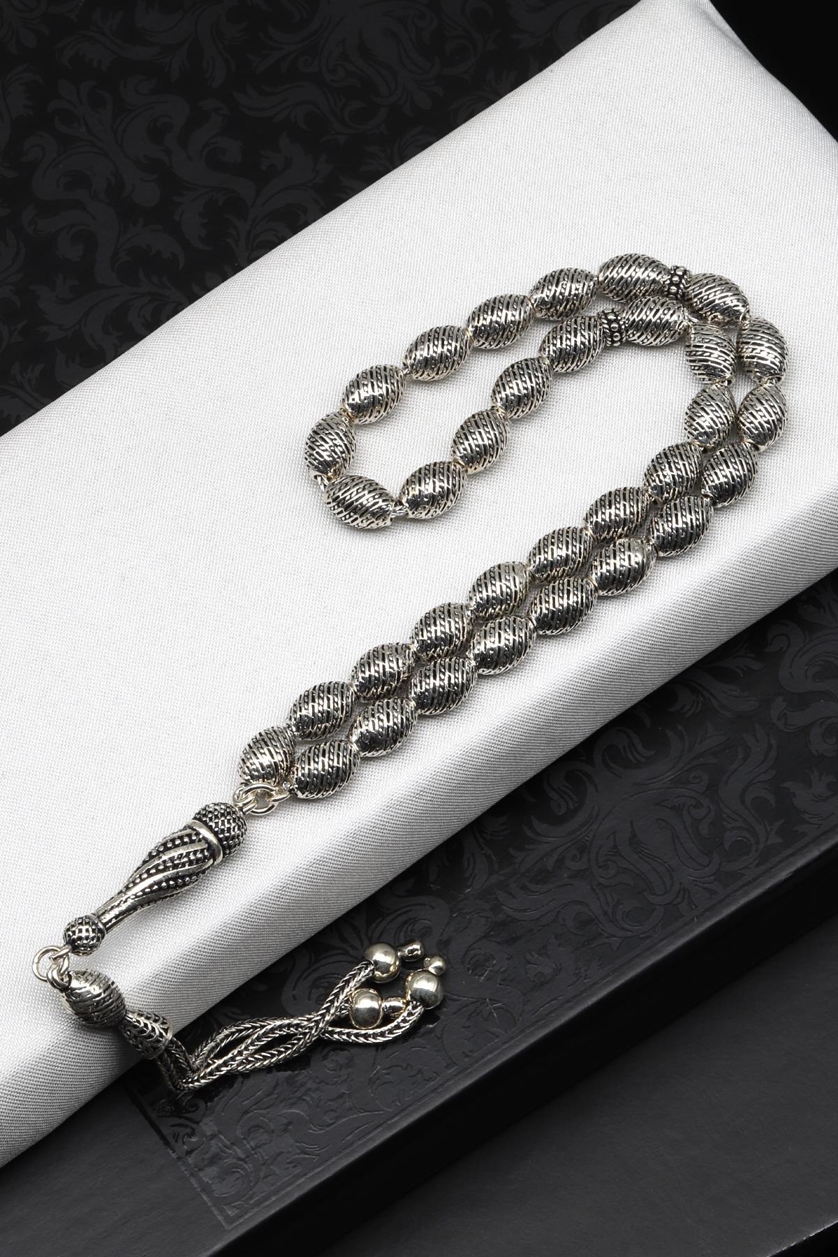 925 Ayar Gümüş Tesbih 6 x 9 mm Arpa Kesim