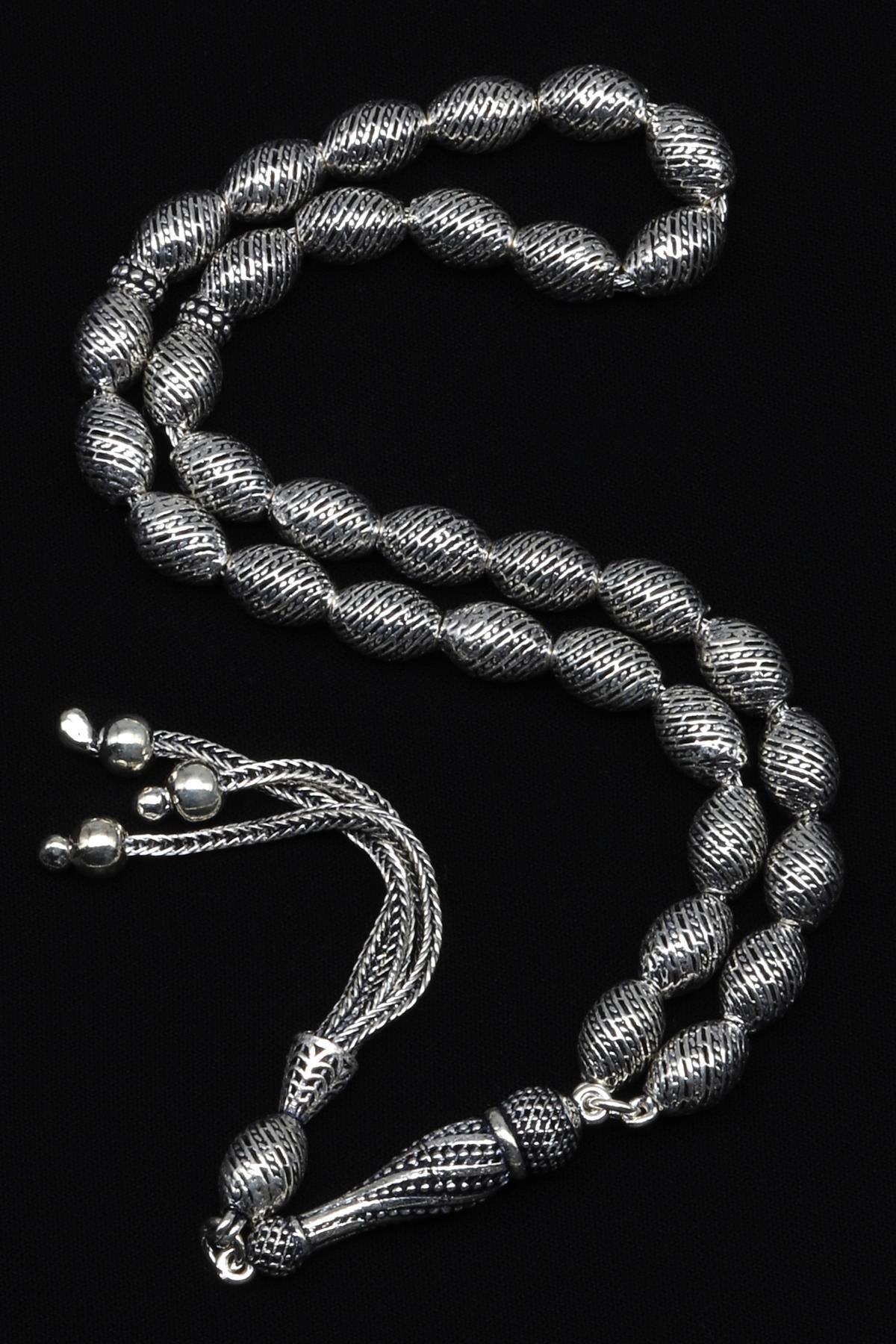 925 Ayar Gümüş Tesbih 6 x 9 mm Arpa Kesim