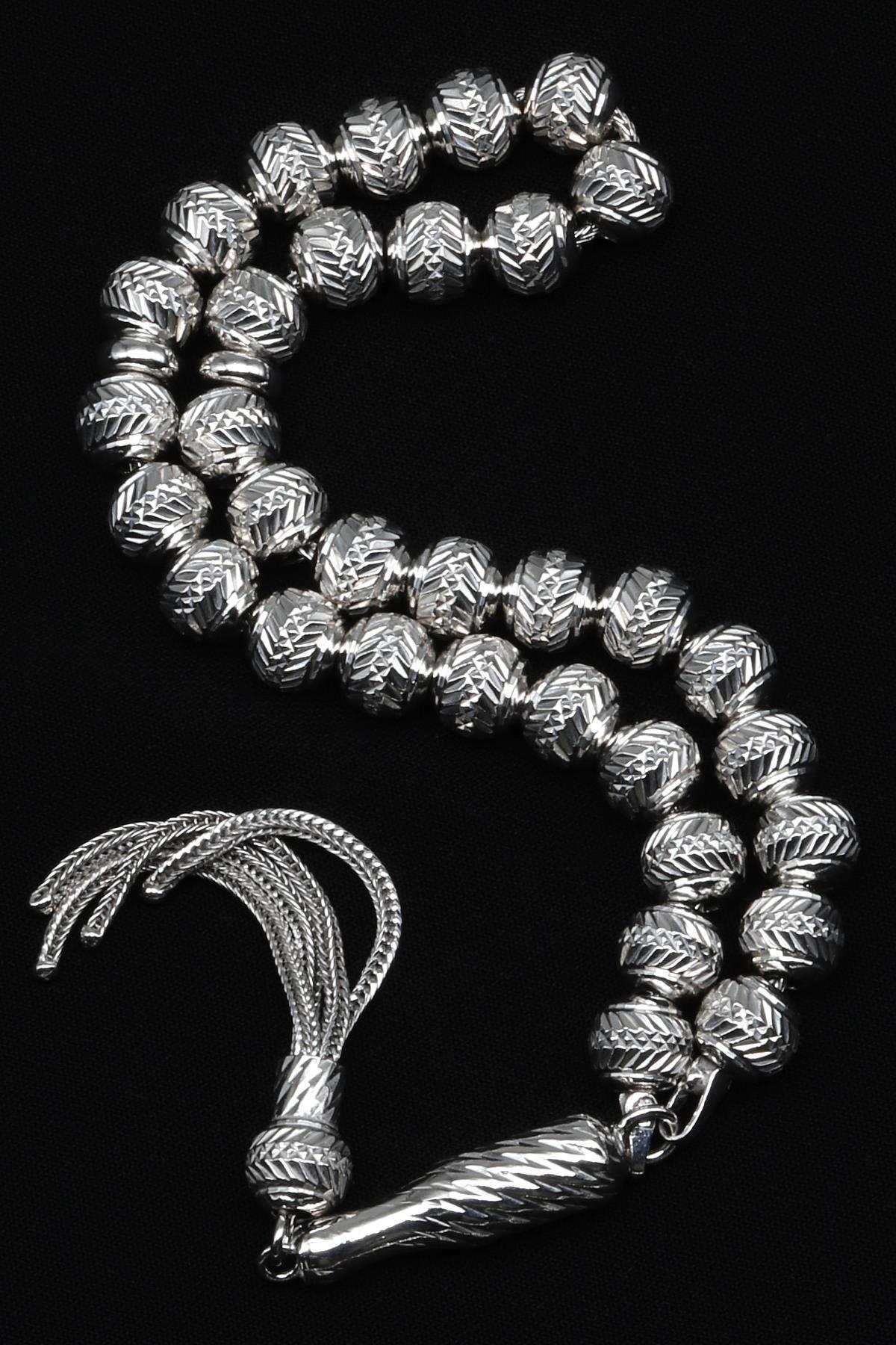 925 Ayar Gümüş Tesbih 7 x 8 mm Küre Kesim