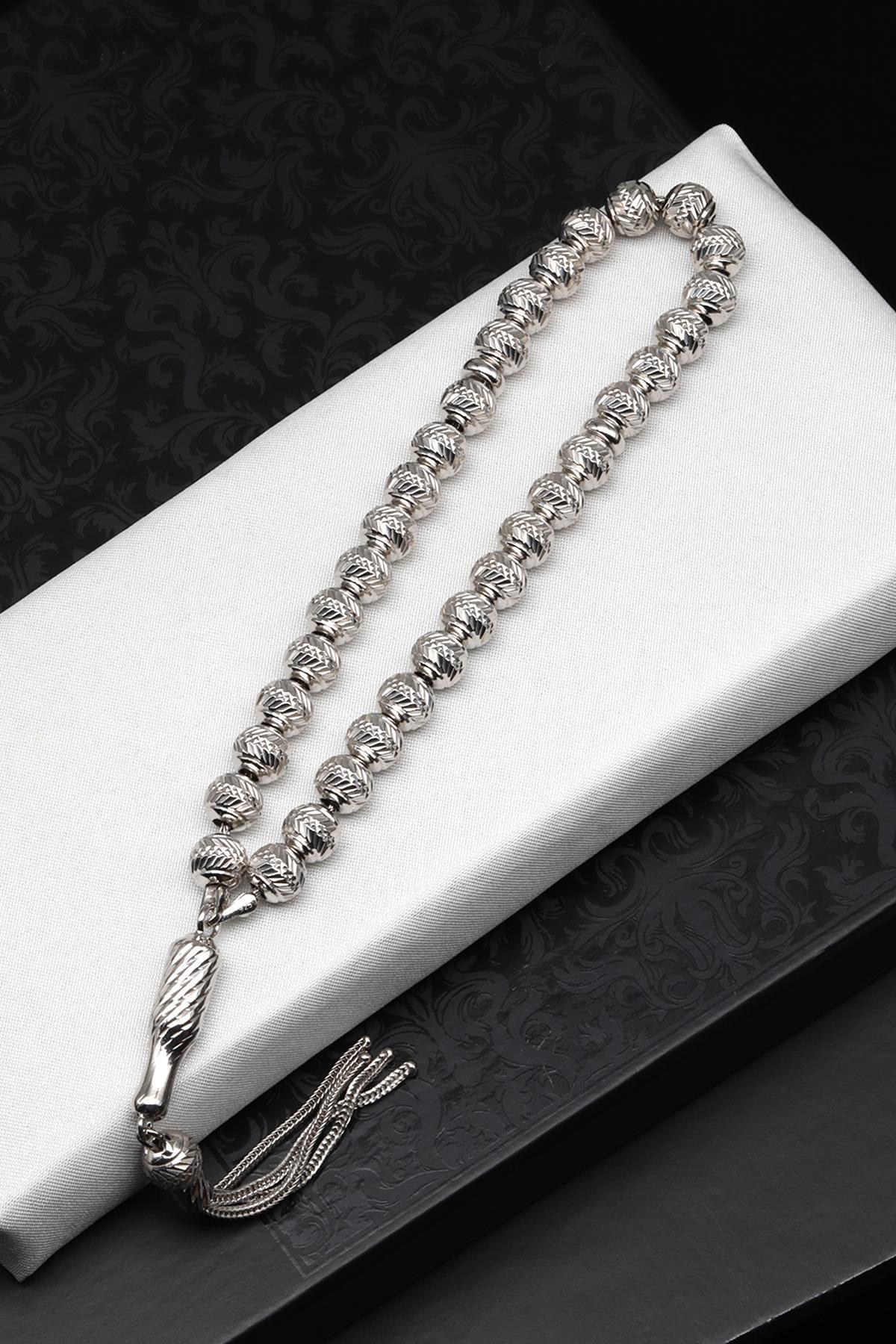 925 Ayar Gümüş Tesbih 7 x 8 mm Küre Kesim