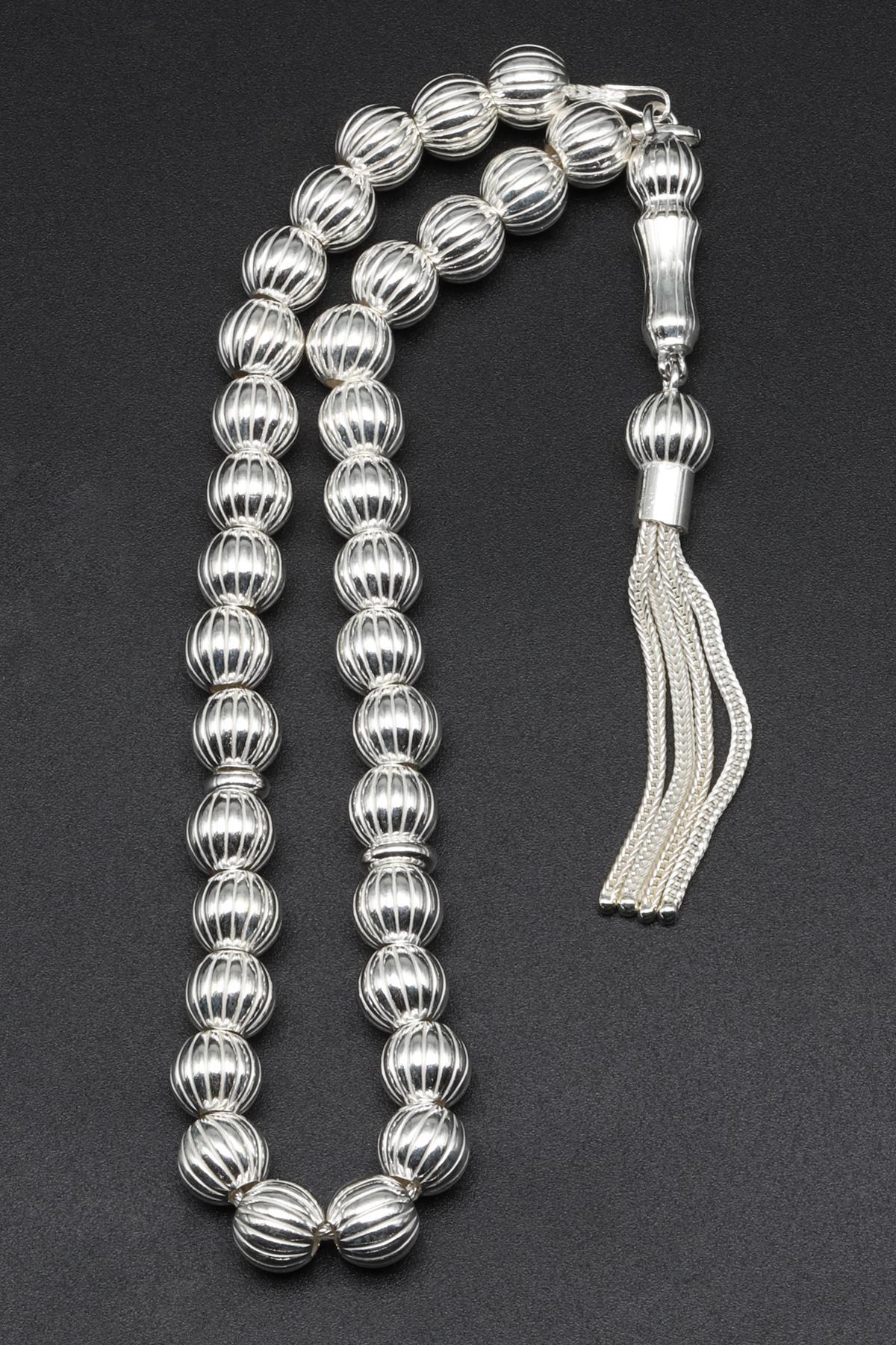 925 Ayar Gümüş Tesbih 7 x 8 mm Küre Kesim