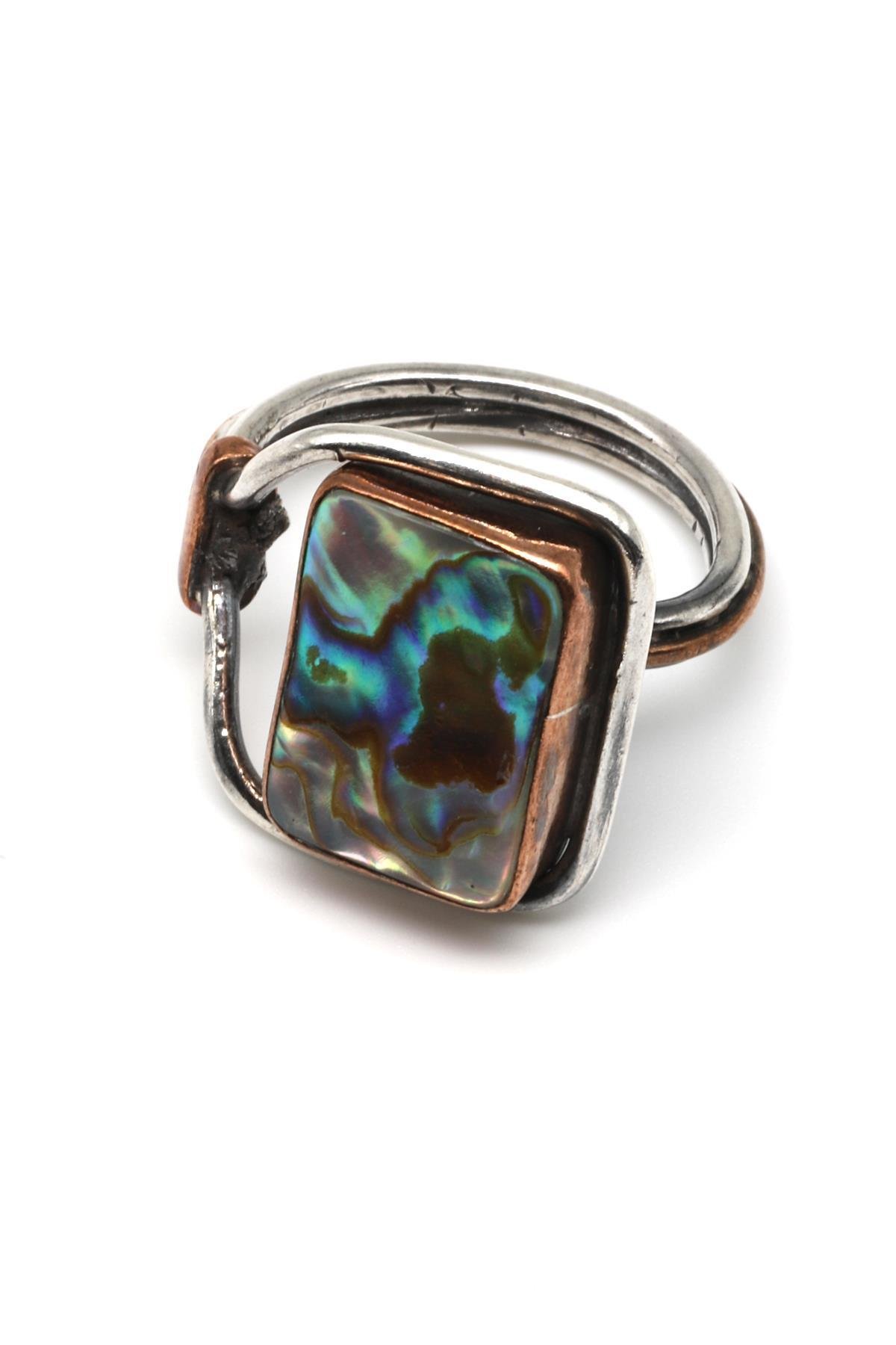 Abalon Sedef Doğal Taş 925 Ayar Gümüş Ayarlanabilir Yüzük