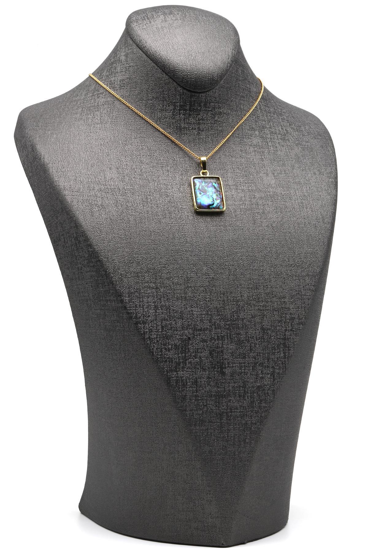 Abalon Sedef Doğal Taş Gold Renk Kolye - KLY-1617