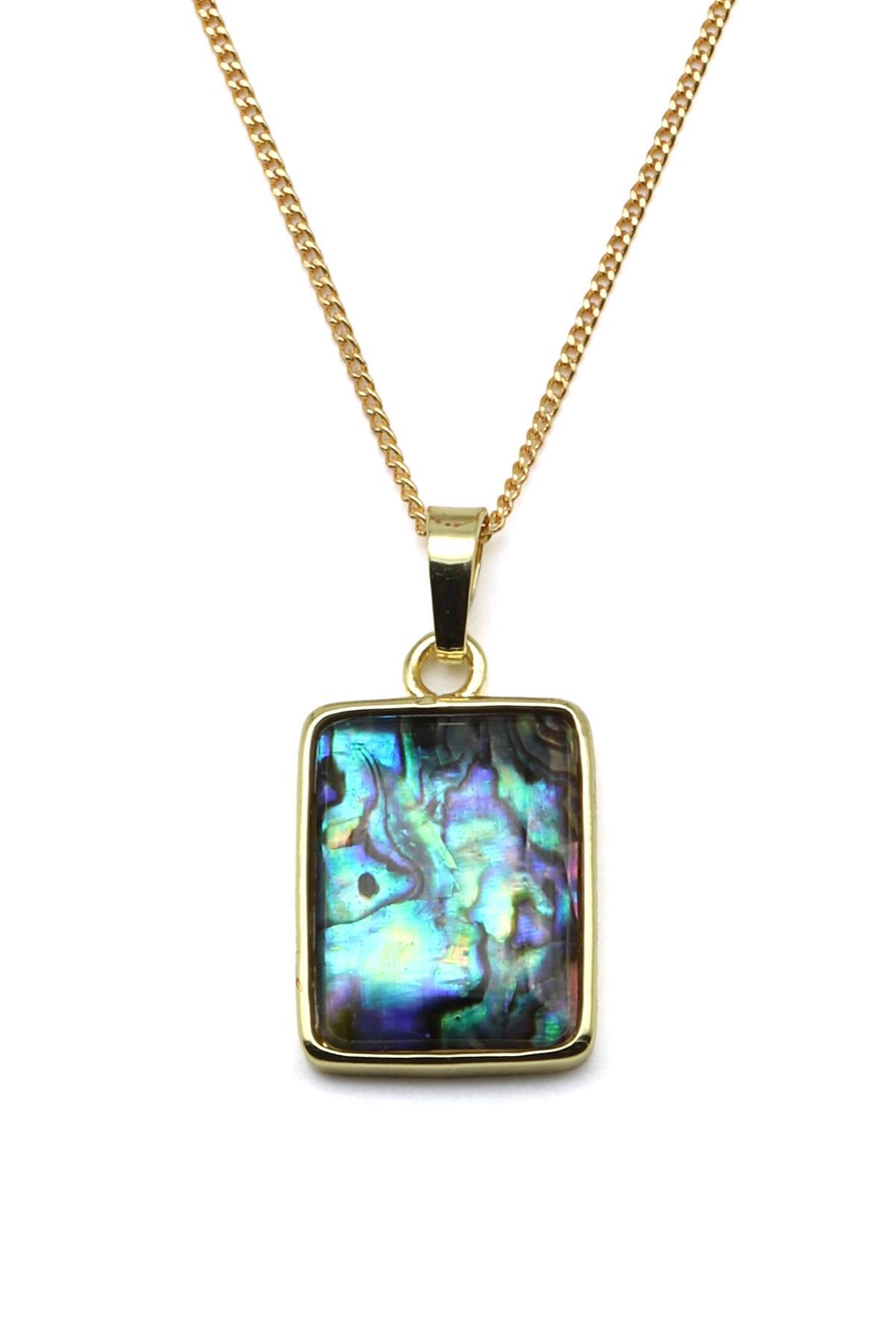 Abalon Sedef Doğal Taş Gold Renk Kolye - KLY-1617