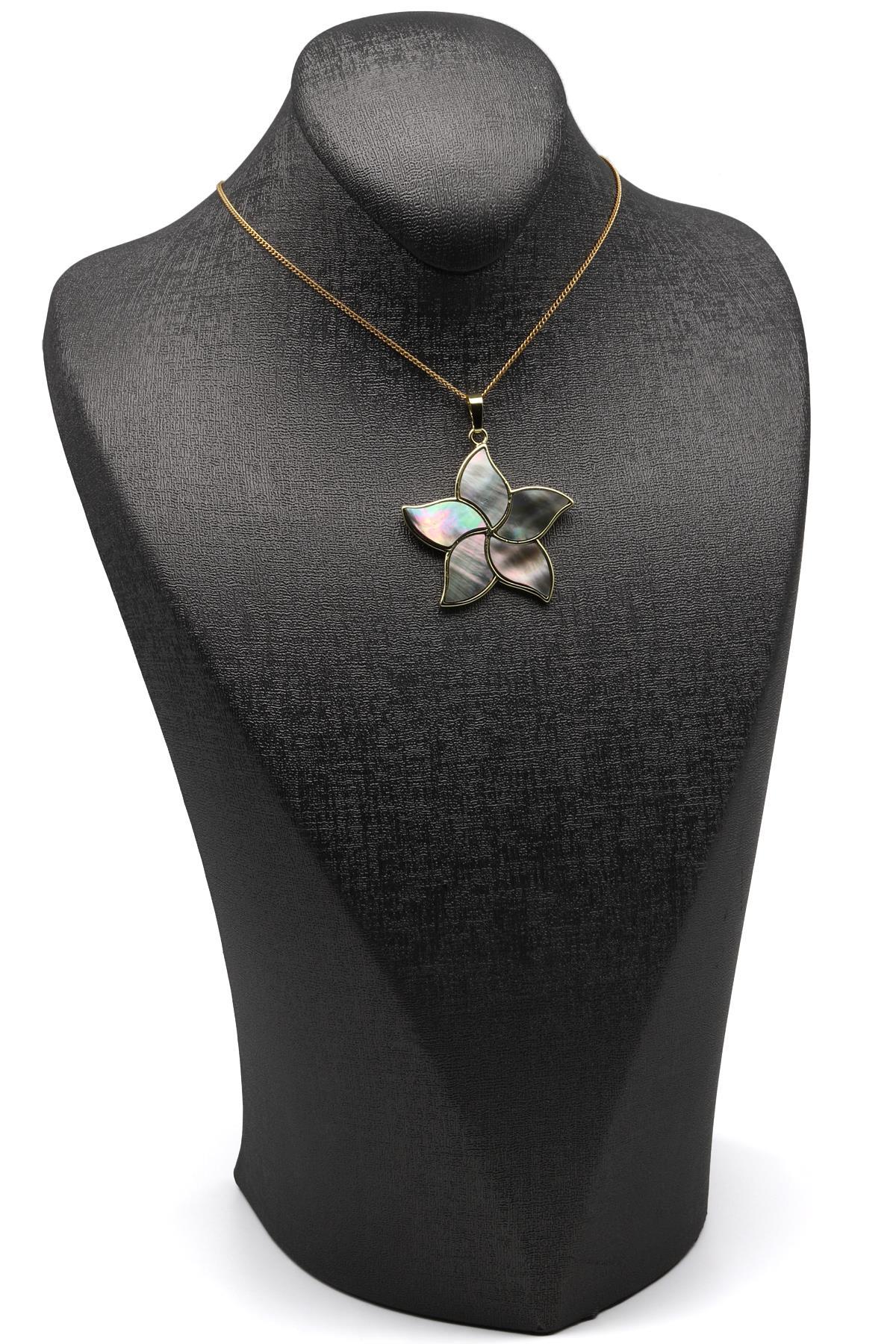 Abalon Sedef Doğal Taş Gold Renk Kolye - KLY-1635