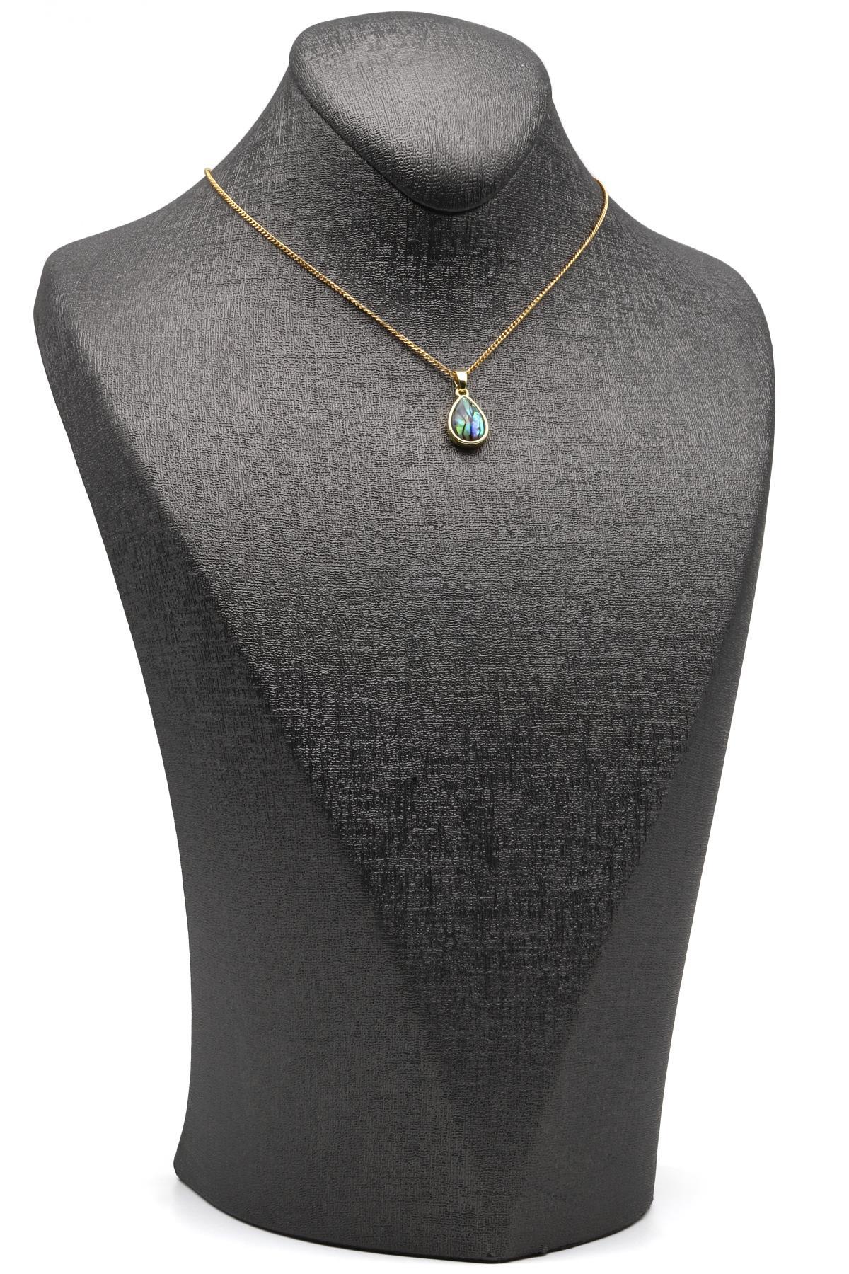 Abalon Sedef Doğal Taş Gold Renk Kolye - KLY-1640