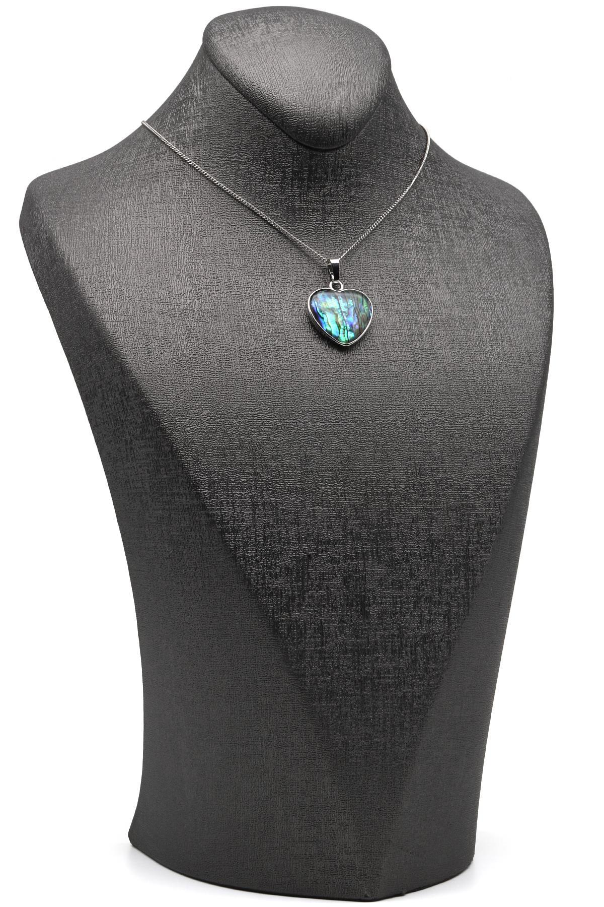 Abalon Sedef Doğal Taş Gümüş Renk Kolye - KLY-1624