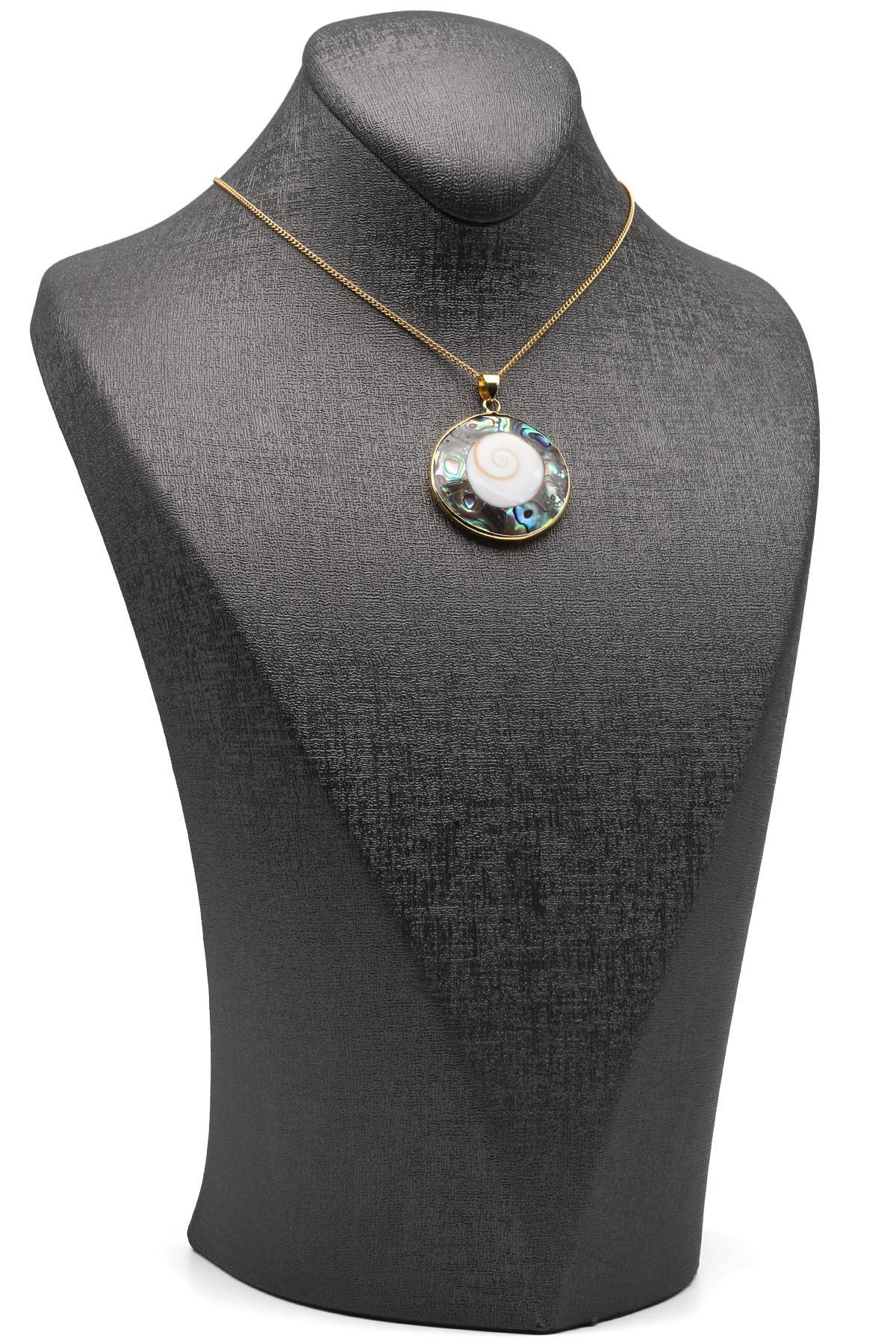 Abalon Sedef - Yılancık Doğal Taş Gold Renk Kolye - KLY-1629