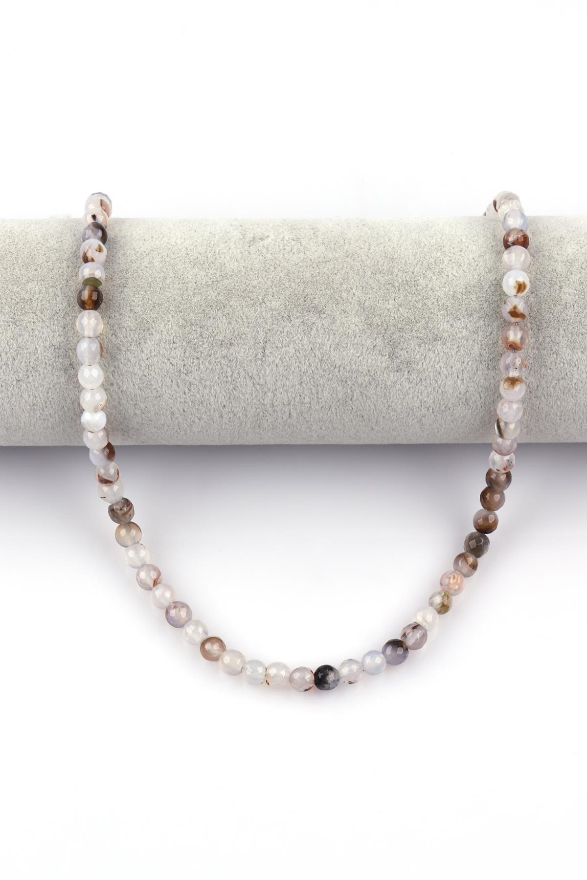 Açık Gri Akik Doğal Taş Dizi 6 mm Fasetli Küre Kesim