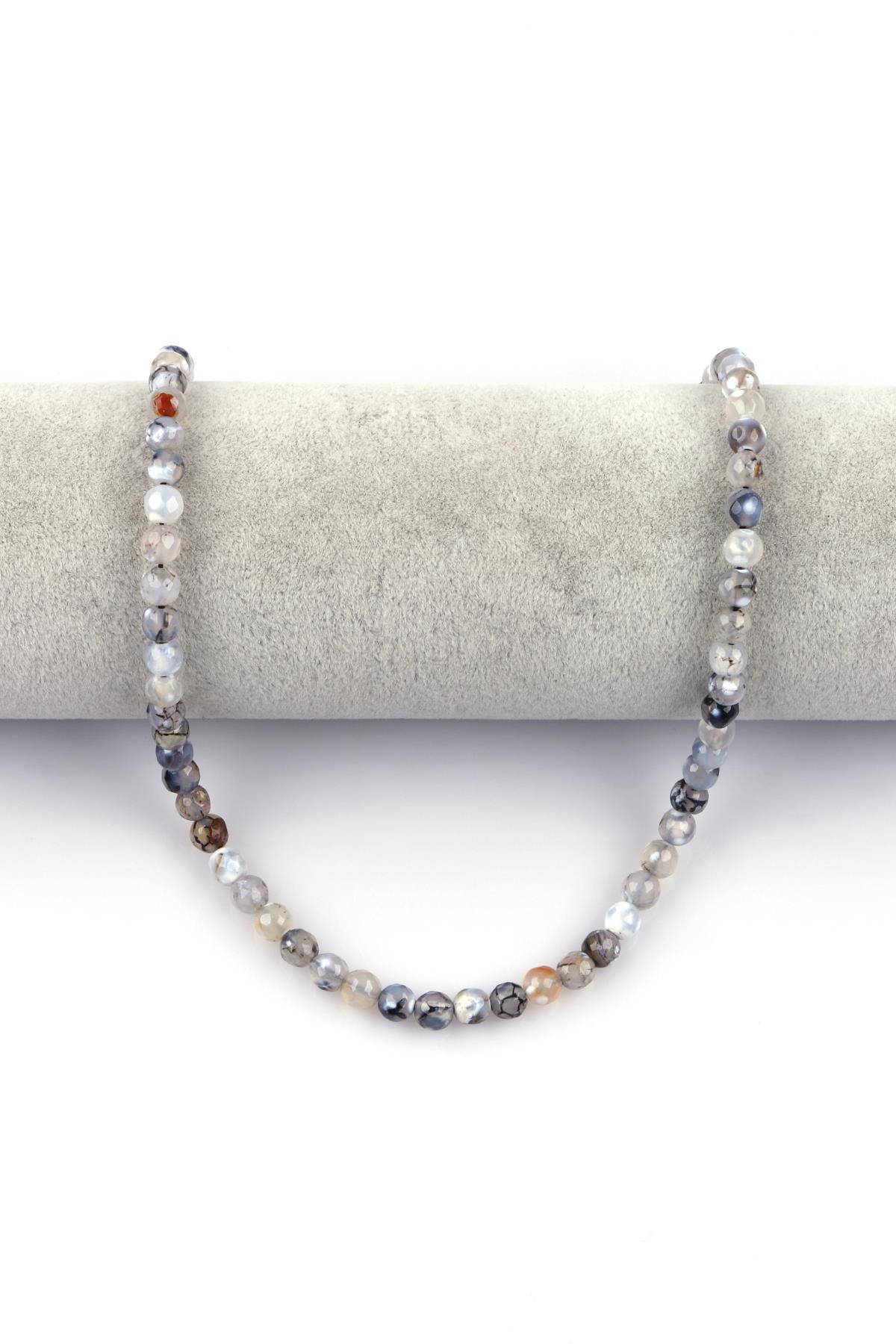 Açık Gri Akik Doğal Taş Dizi 6 mm Fasetli Küre Kesim