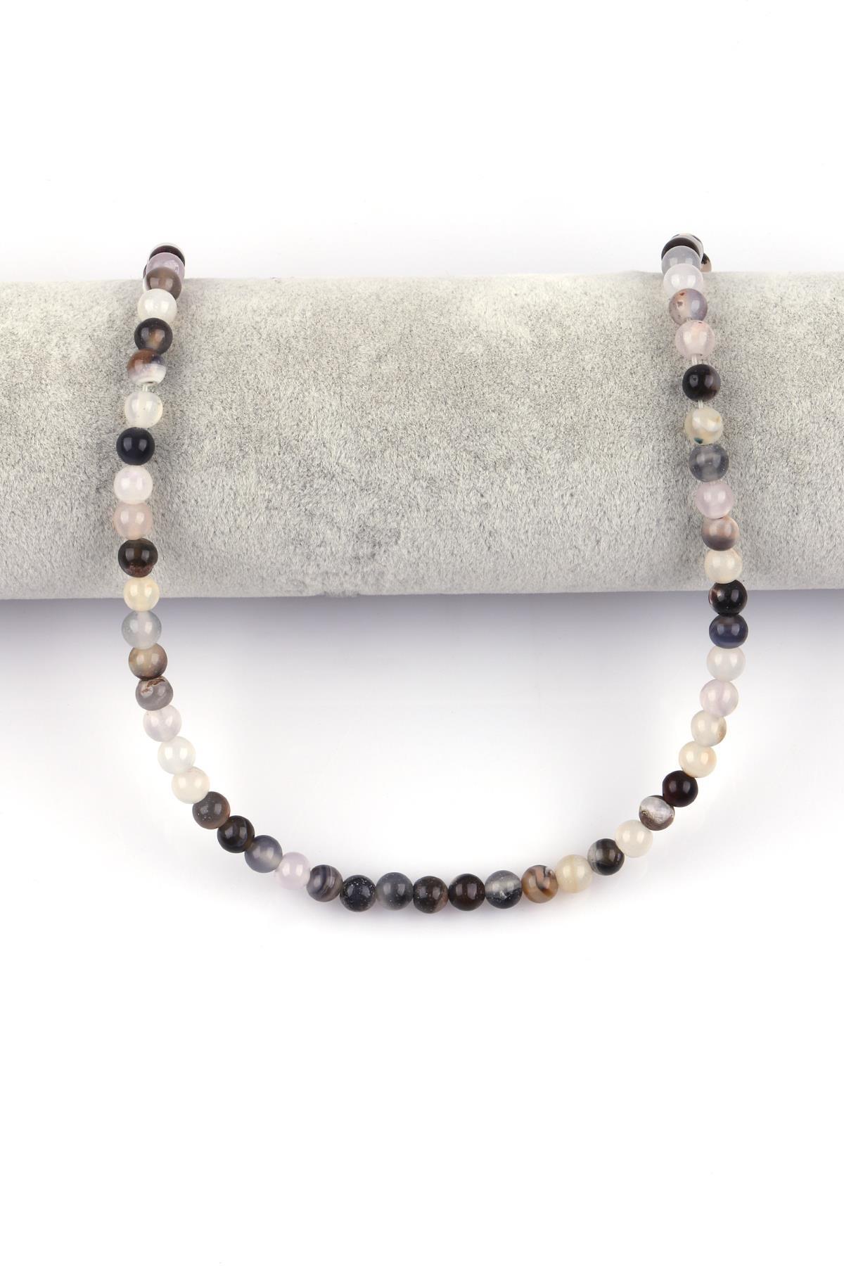 Açık Gri Akik Doğal Taş Dizi 6 mm Küre Kesim