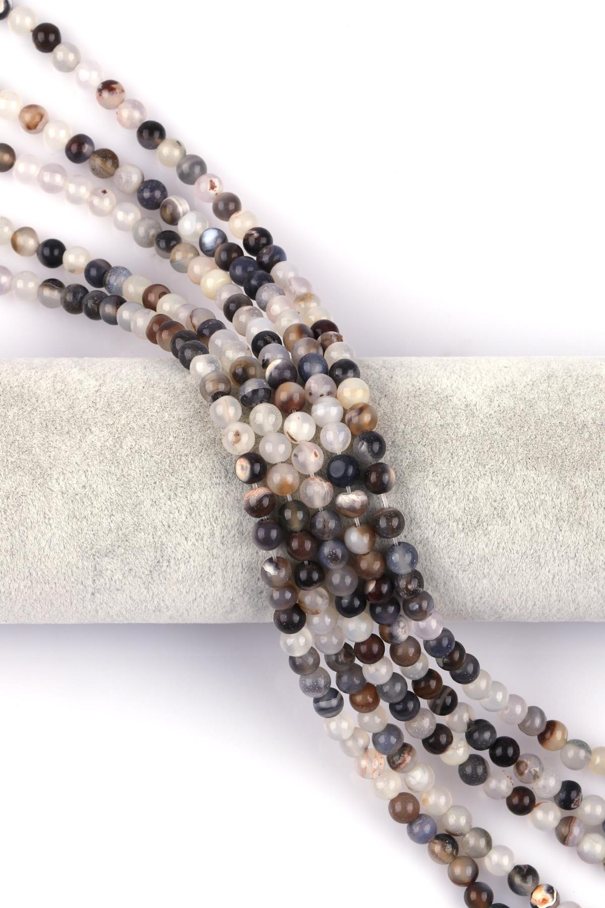 Açık Gri Akik Doğal Taş Dizi 6 mm Küre Kesim