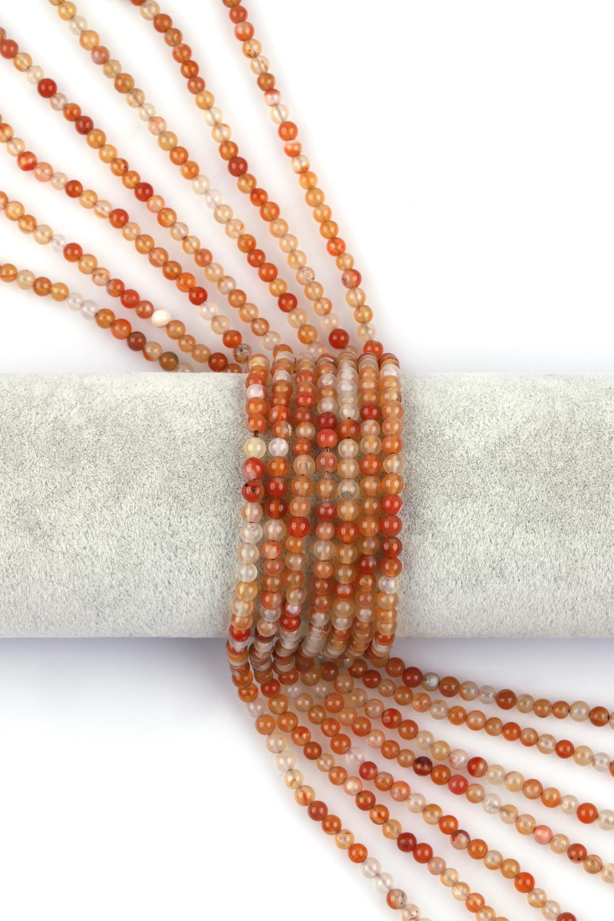 Açık Turuncu Akik Doğal Taş Dizi 4 mm Küre Kesim