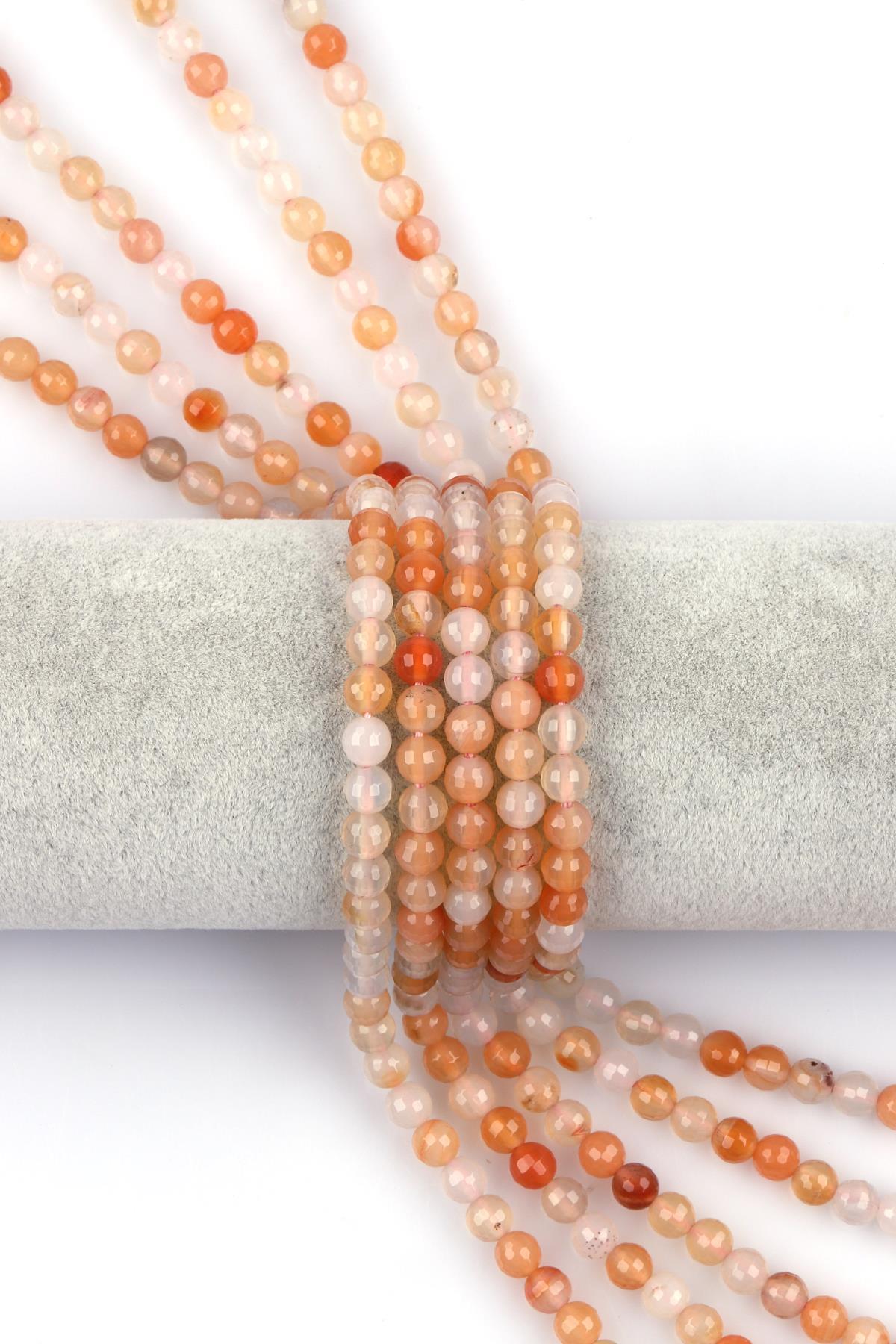 Açık Turuncu Akik Doğal Taş Dizi 6 mm Fasetli Küre Kesim