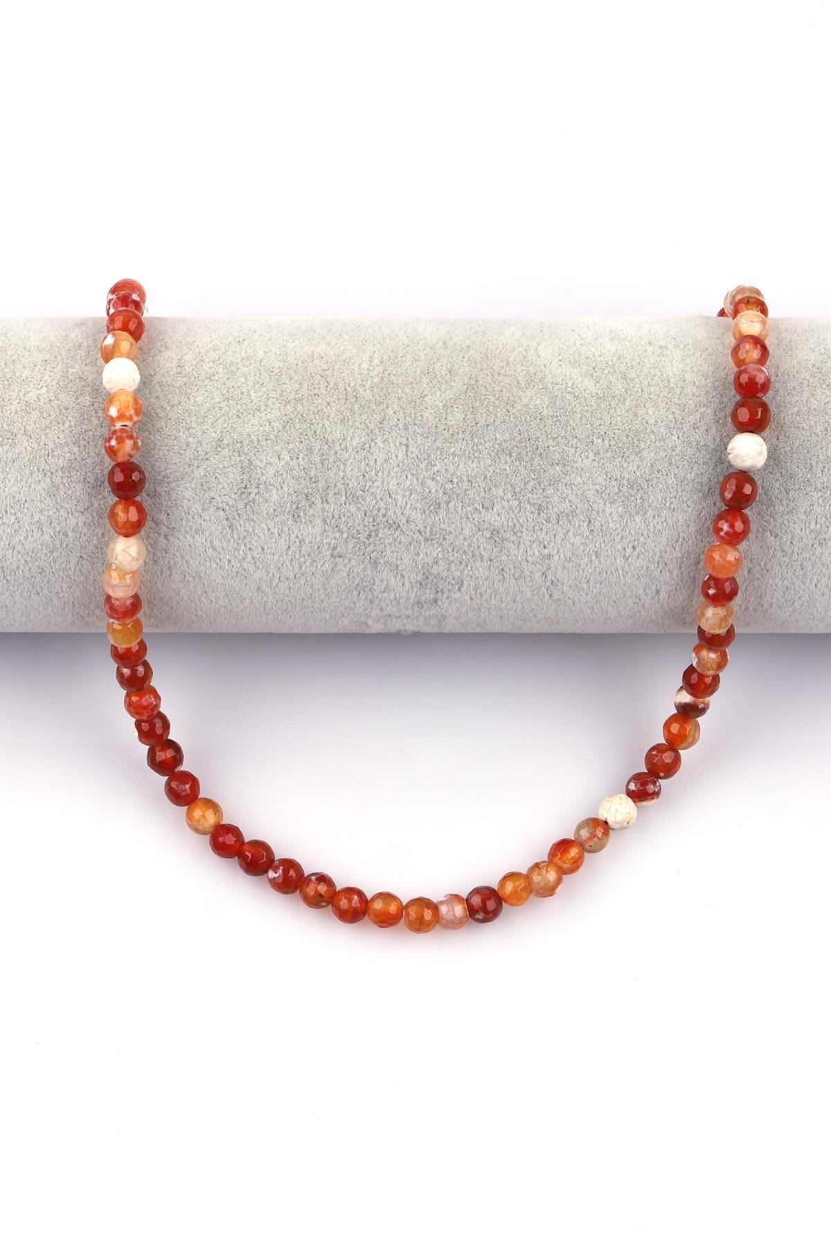 Açık Turuncu Akik Doğal Taş Dizi 6 mm Fasetli Küre Kesim